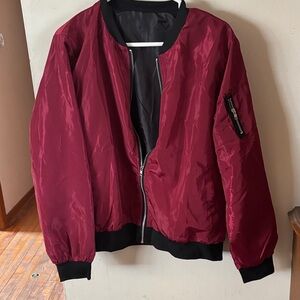 Burgundy Bomber Jacket with Black Trim